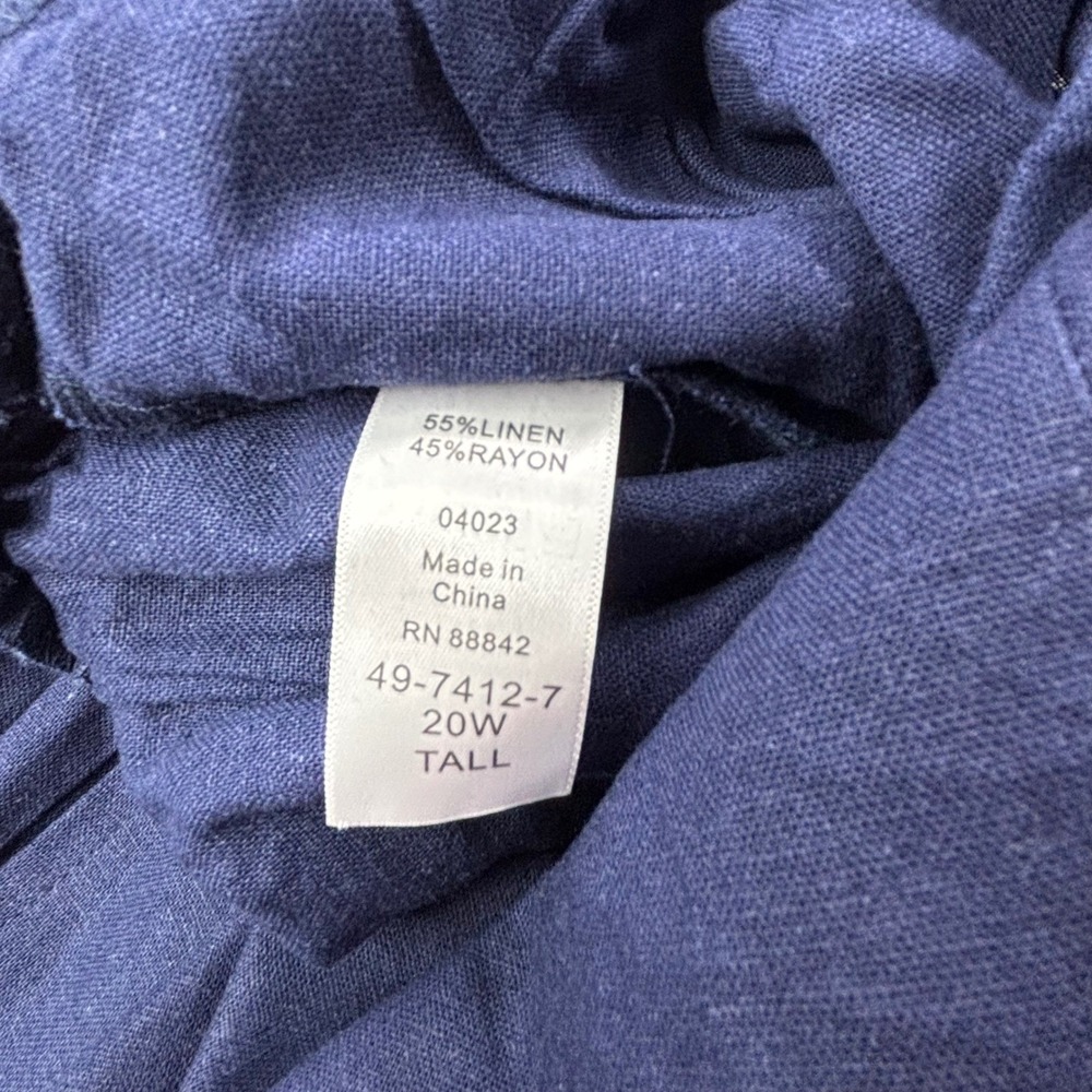 Woman Within 20W Tall Womens Blue Linen Blend‎ Elastic Waist Pull On Pants NWOT - Picture 8 of 13